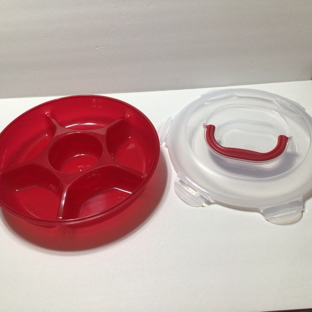 Lock n Lock Red Chip n Dip/ Veg Dip Slotted Bowl w Handle New in Original Box